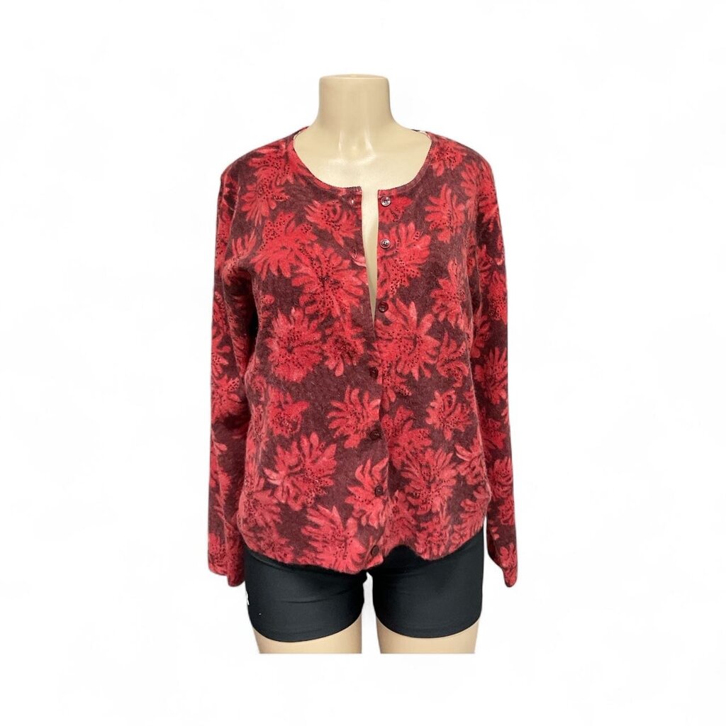 Adrienne Vittadini red floral button up sweater