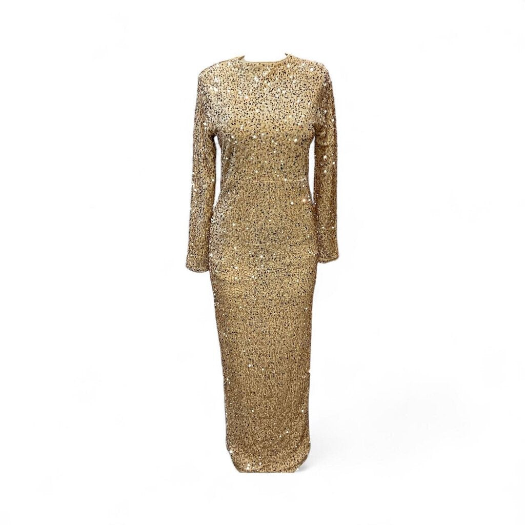 Faresty (Large) Gold Long Sequin Dress w/ Slit