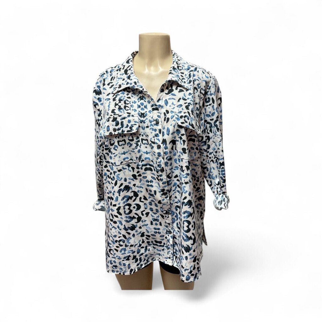 Notations (XL) Blue Printed Blouse