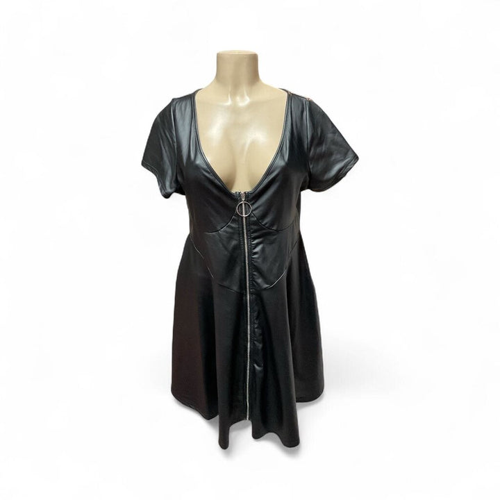 Romwe (1XL) Black Faux Leather Dress