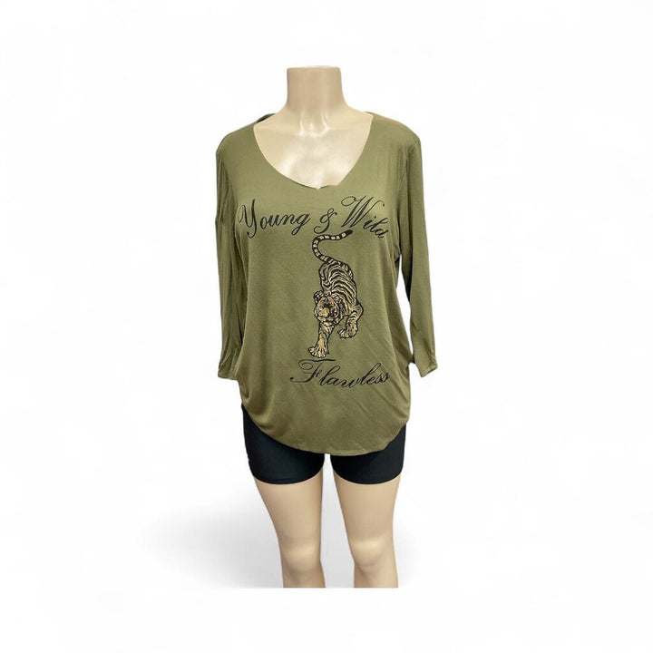 Curvy (1X) Girl Green "Young & Wild" Tee