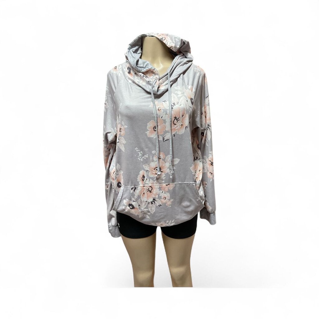 Grey/Pink (1X) Floral Hooded Shirt
