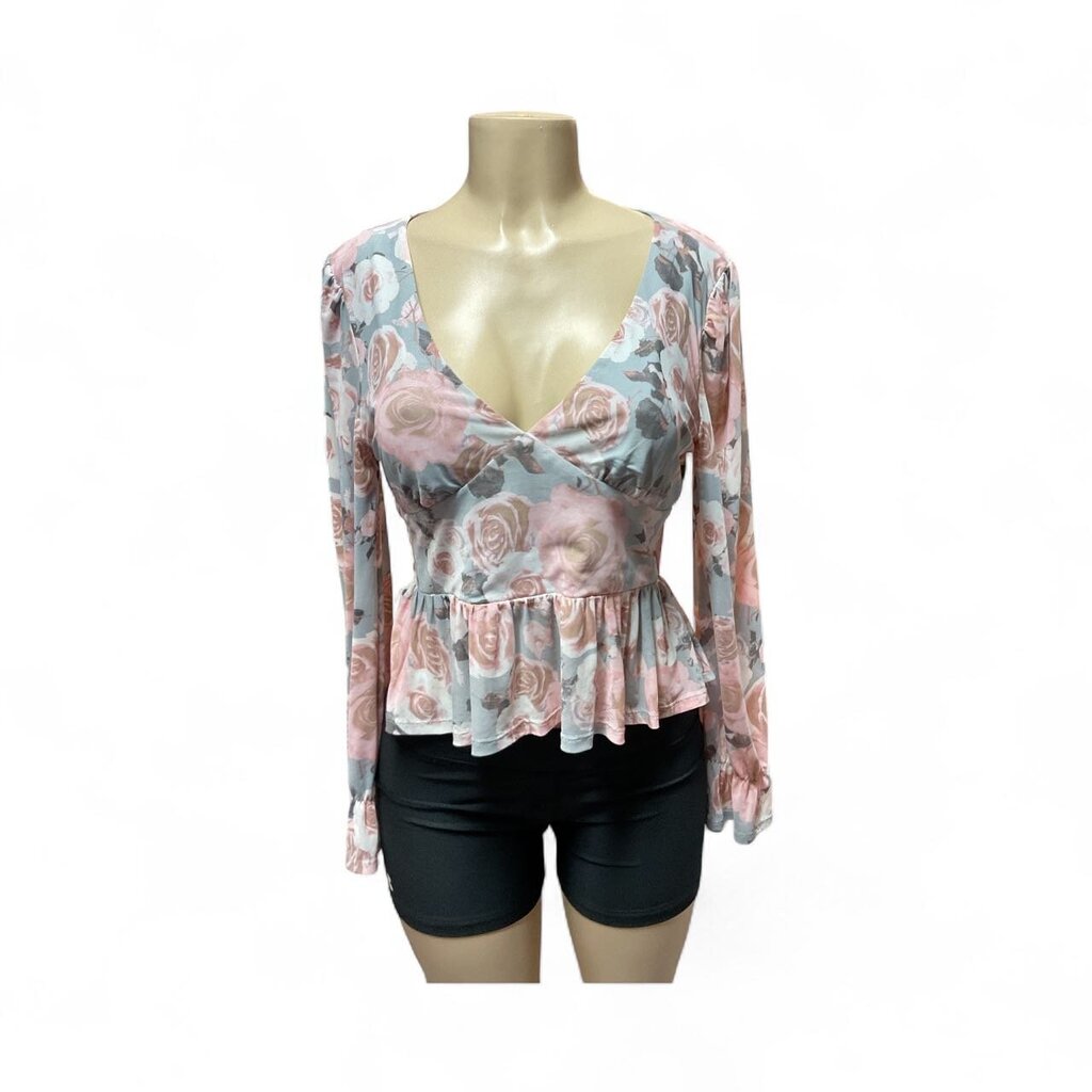 Miami (Med) Grey/Pink L/S Floral Blouse