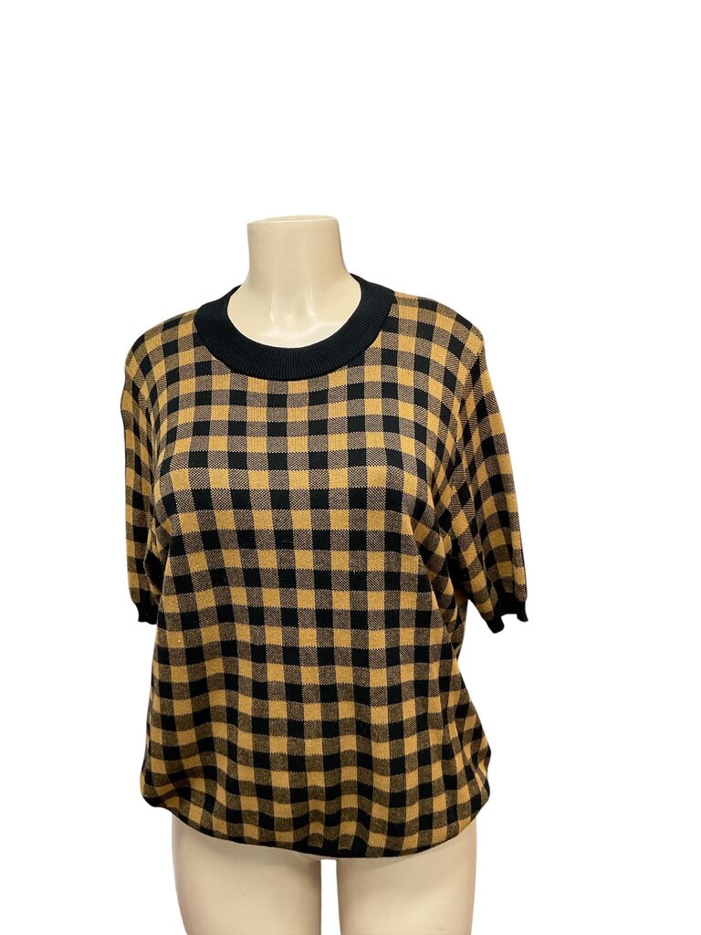 Who what wear yellow and black checker pattern sweater top