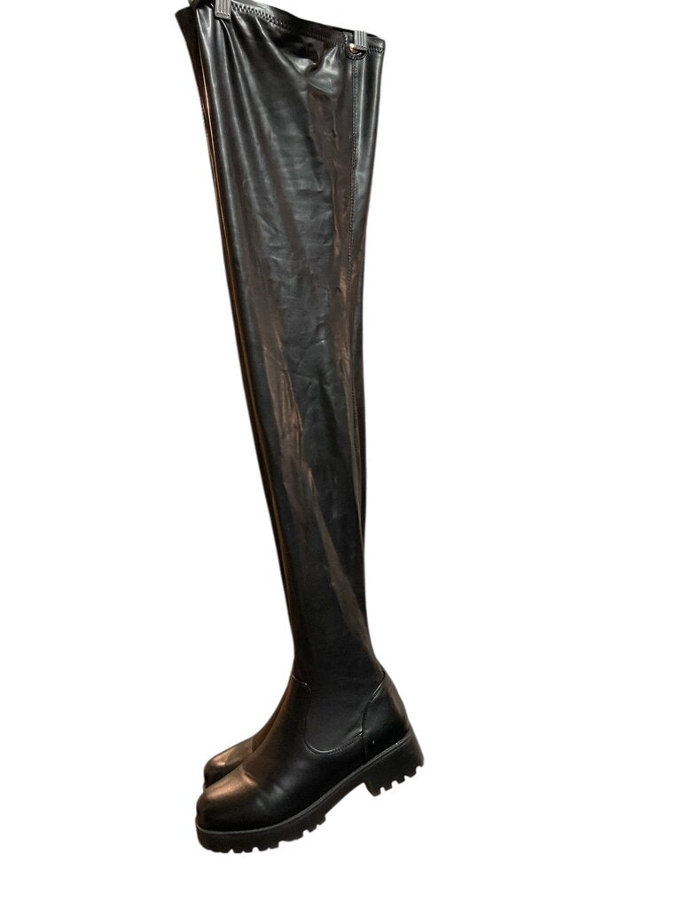 MOW thigh high black faux leather boot