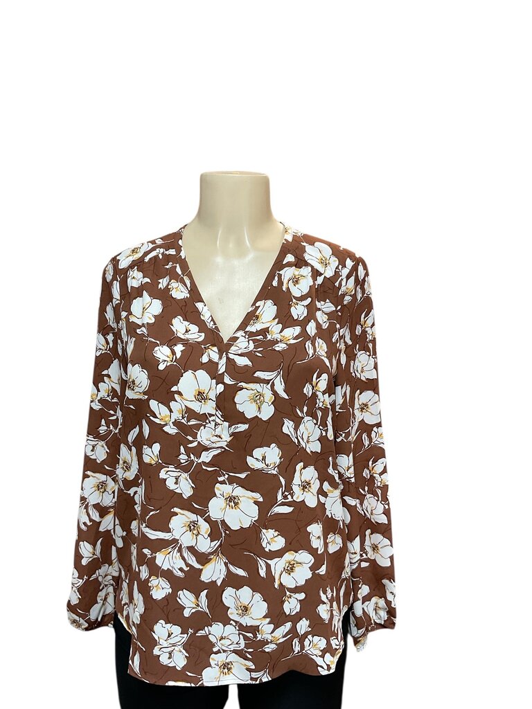 Pleione (Small) Brown L/S Floral Blouse