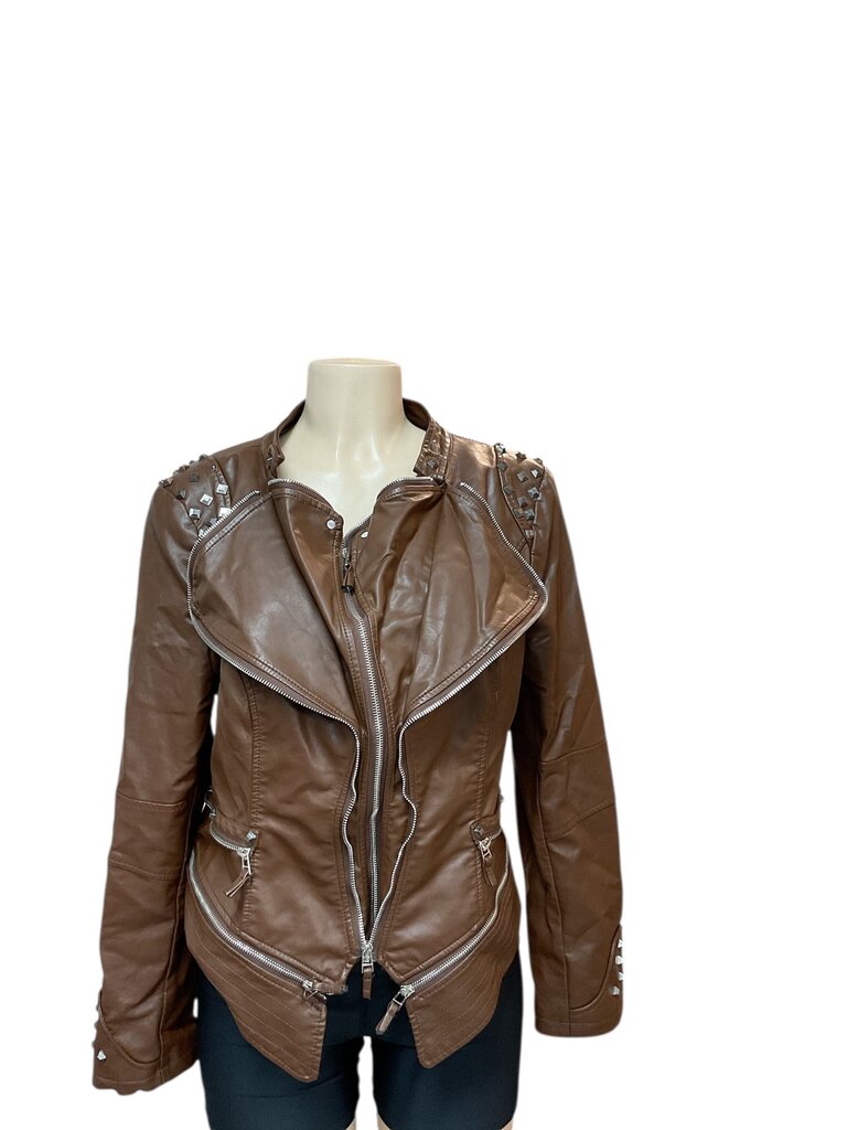 Fashion (xl) SX Brown Faux Leather Bomber Coat