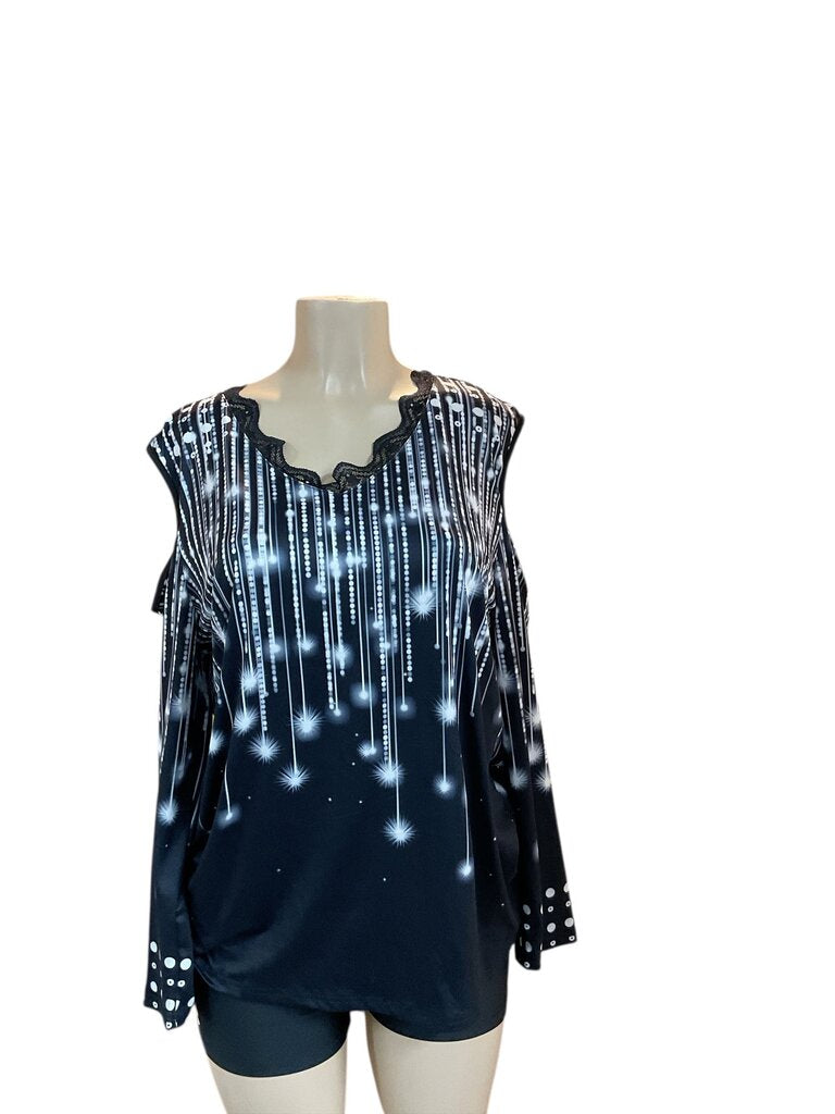 Black and White (2XL) Off Shoulder L/S Blouse