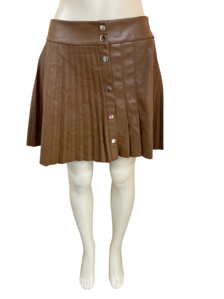 Zara (XL) Brown Pleated Faux Leather Skirt