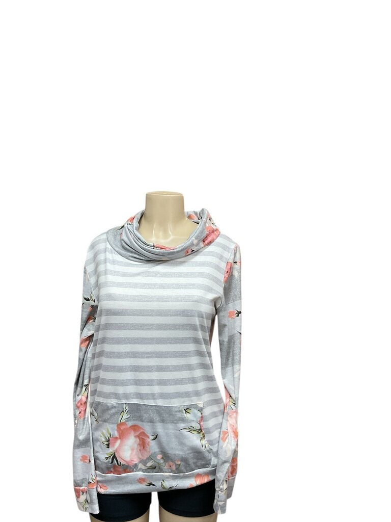 Grey/Peach/White L/S Cowl Neck