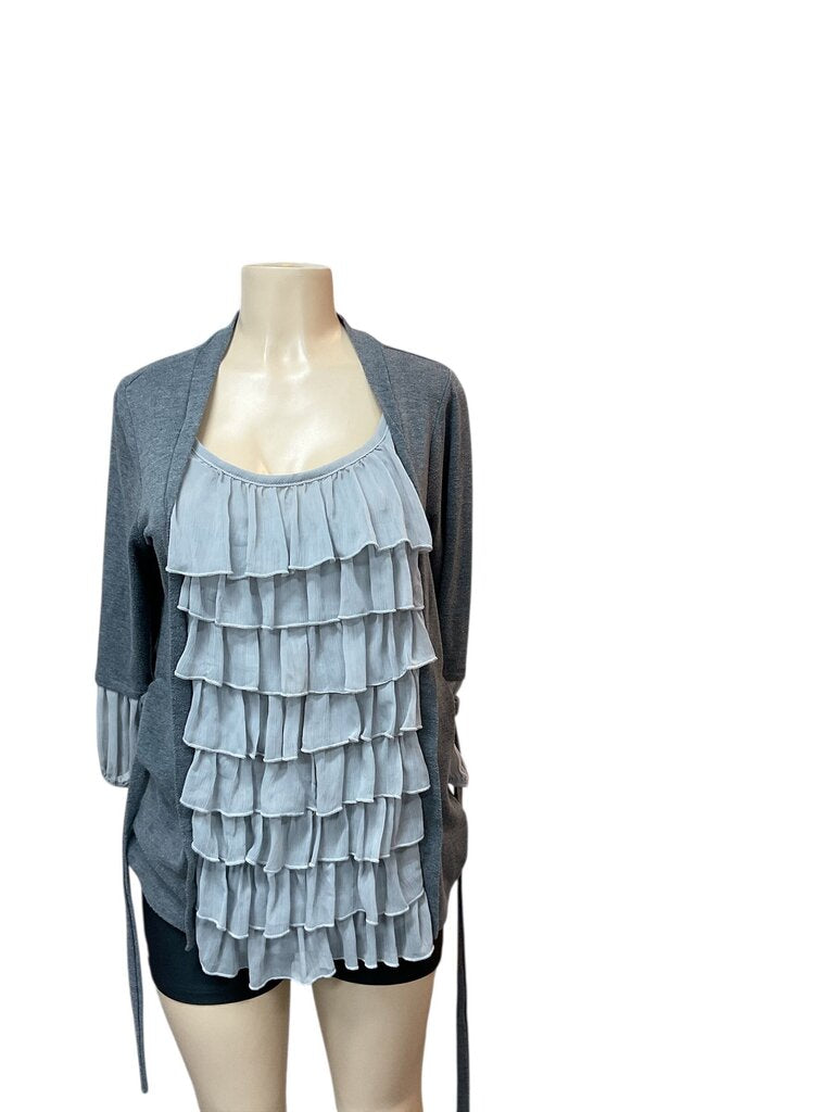 Ashley Stewart (14/16) Grey Ruffled L/S Cardigan
