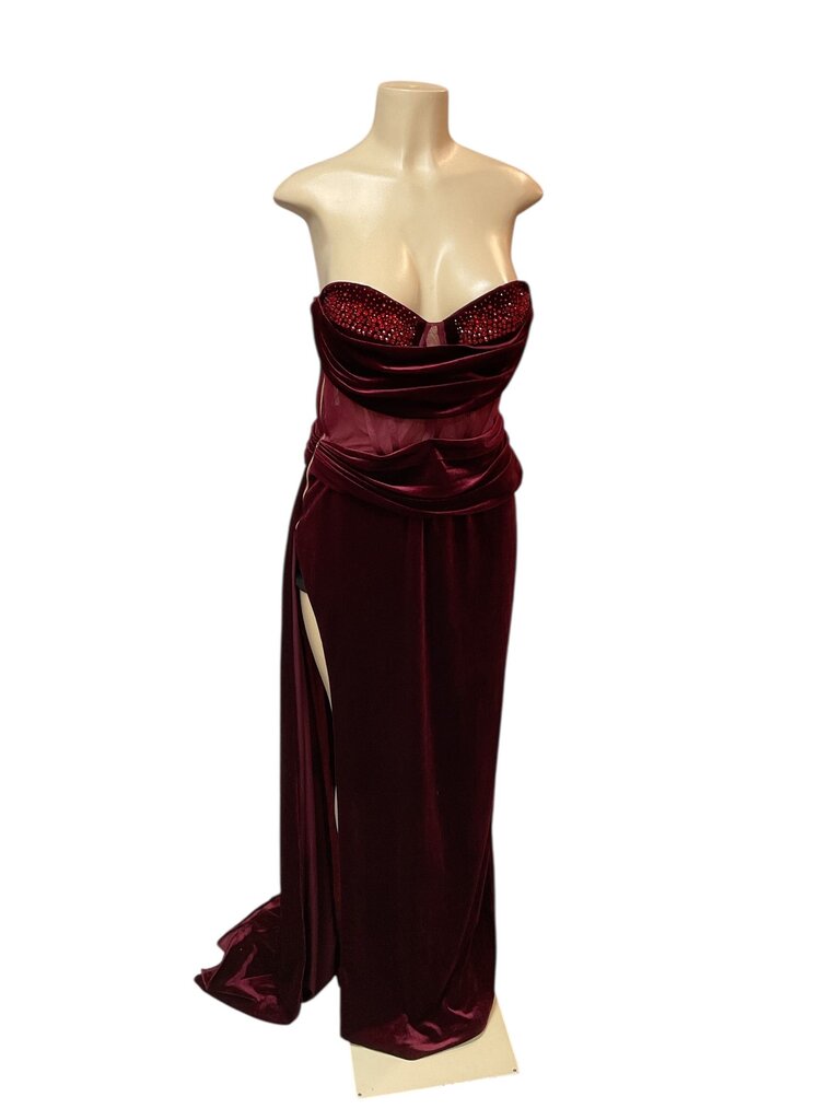Fashion Nova scarlet velvet gown with gems