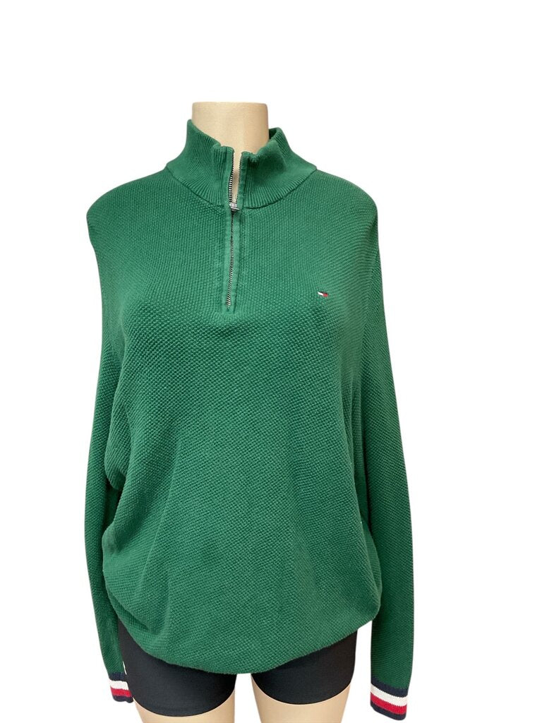 Tommy (XL) Hilfiger Green Zippered Crew Neck Sweater