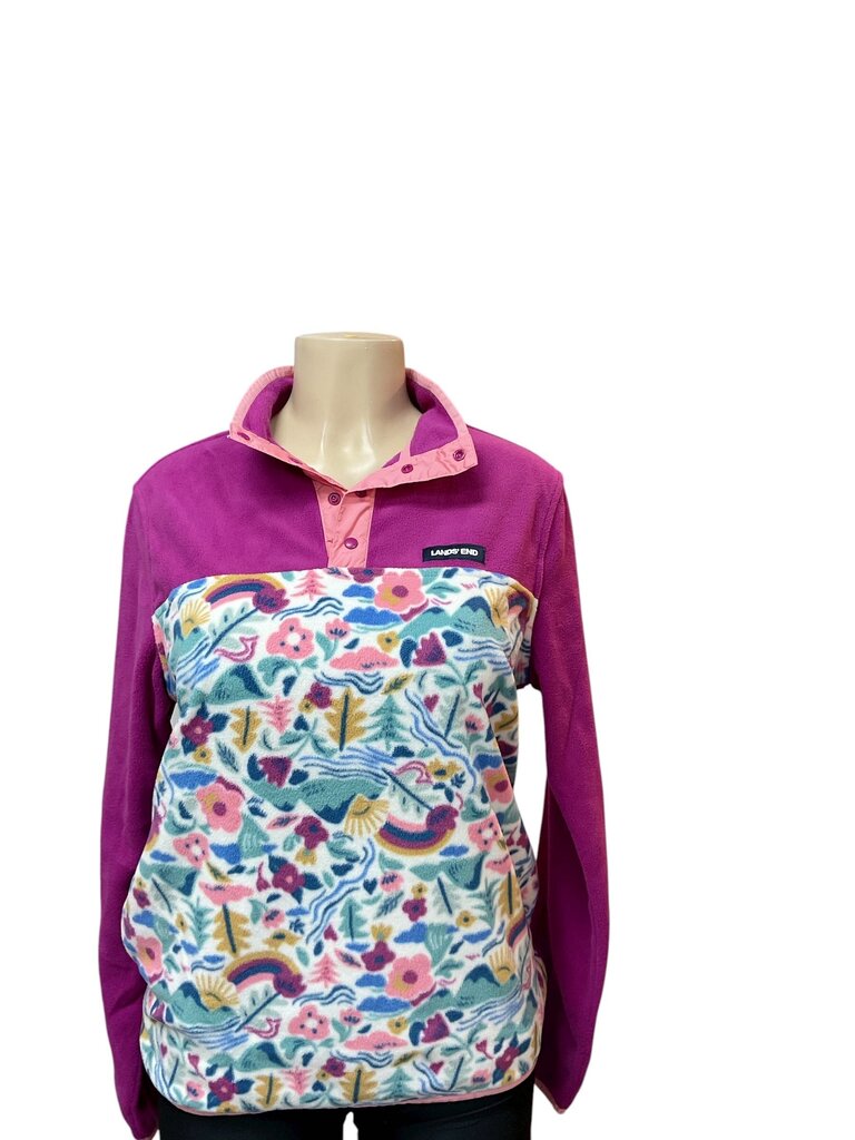 Land's End floral and purple fleece quarter button jacket