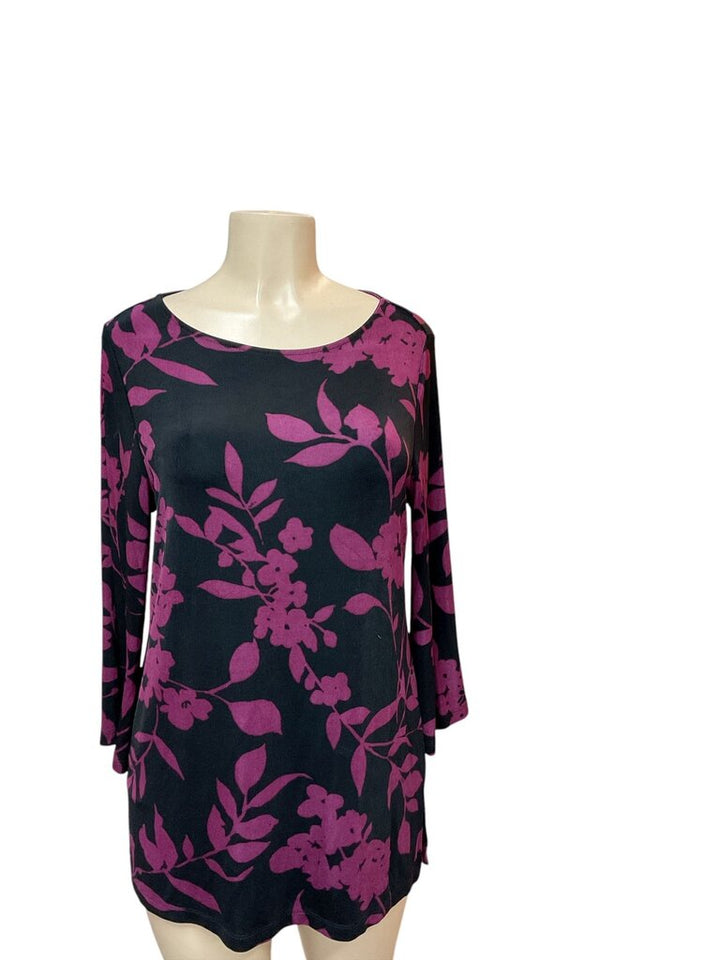 Chico's black and pink floral blouse