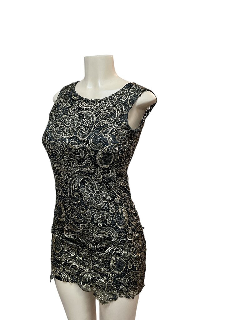 Gold (Med) and Black Lace Mini Dress
