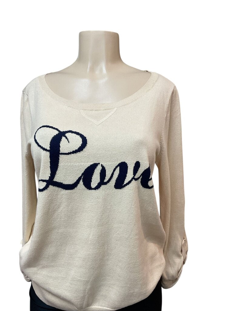 Loft (Large) Tan "Blue" Love Sweater