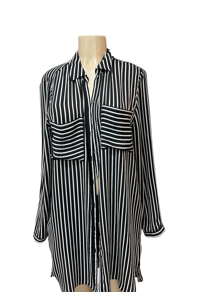 Chico's Black and white sheer striped blouse