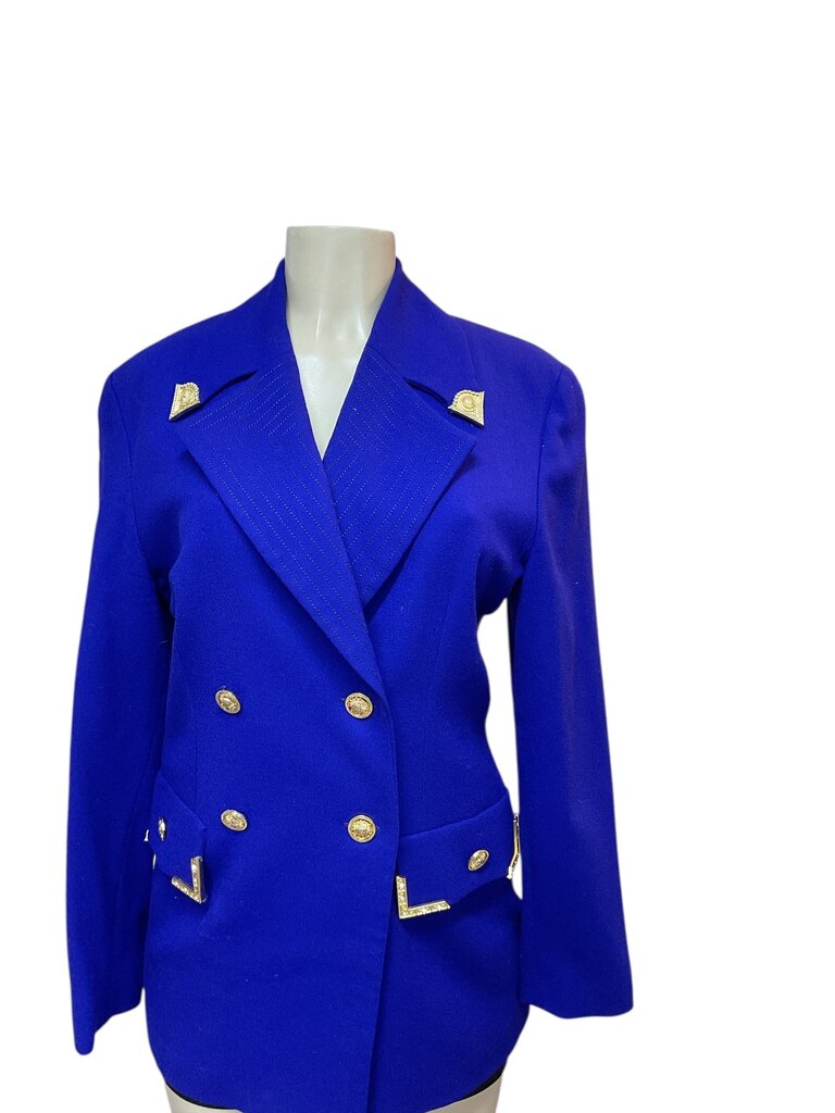 Alberto Makali Blue and gold button blazer