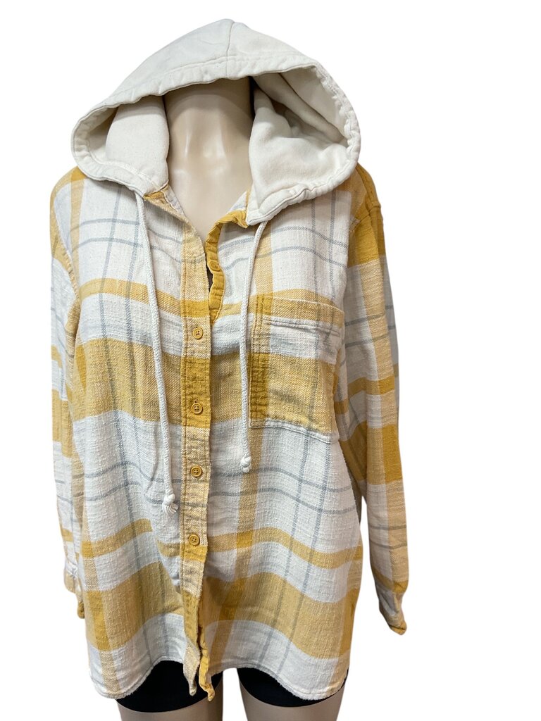 American Eagle yellow hooded flannel shirt