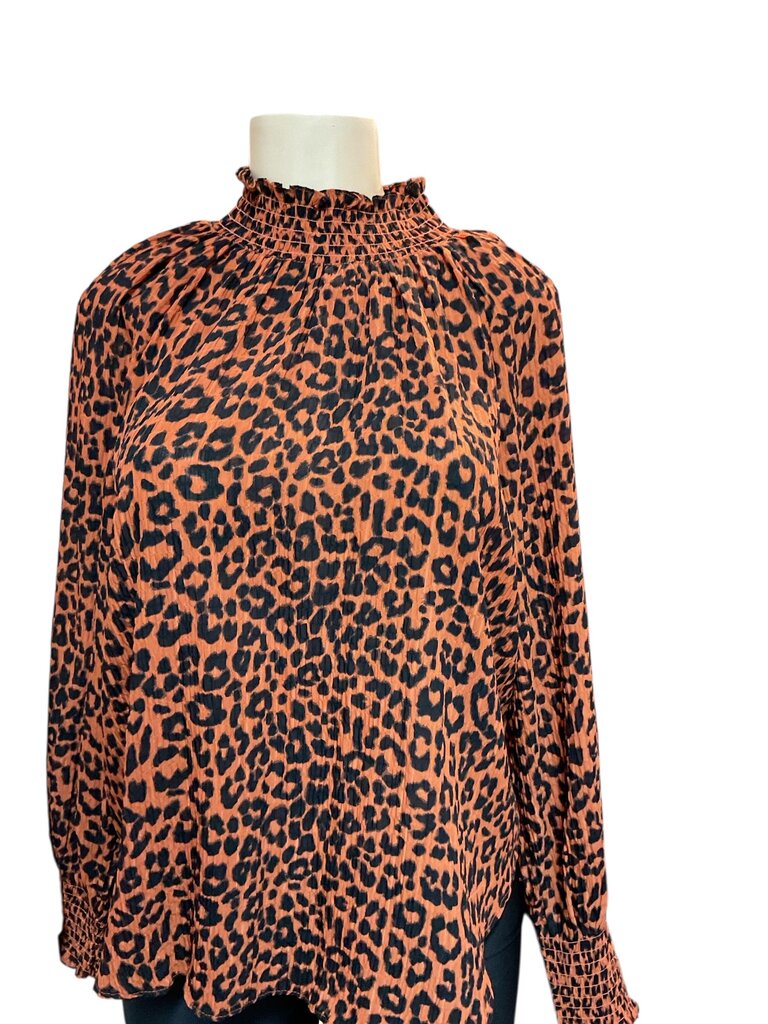 Loft (Med) Orange and Black Printed Blouse