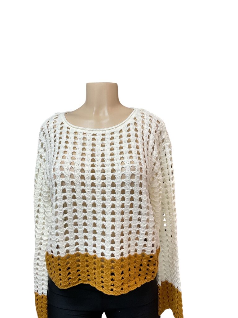 SO Brands (Small) Tan and Brown Cable Sweater