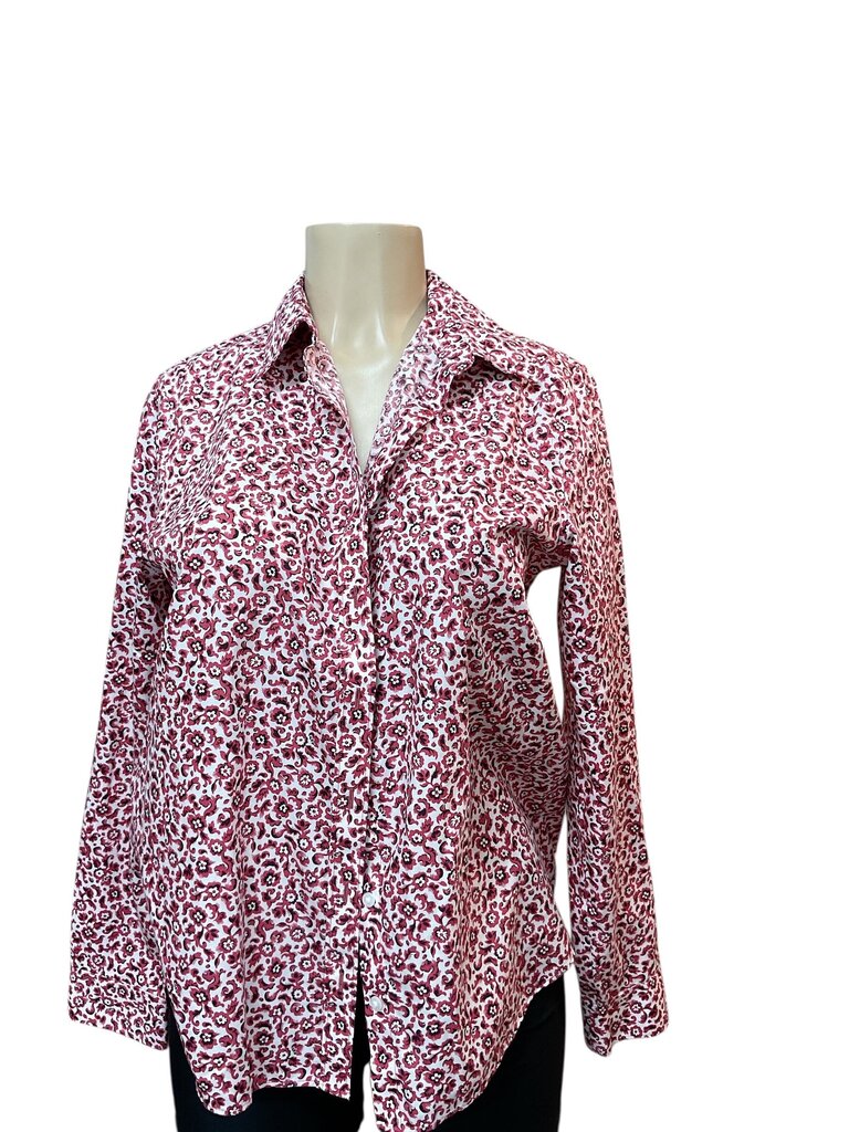 Land's End pink floral button up shirt