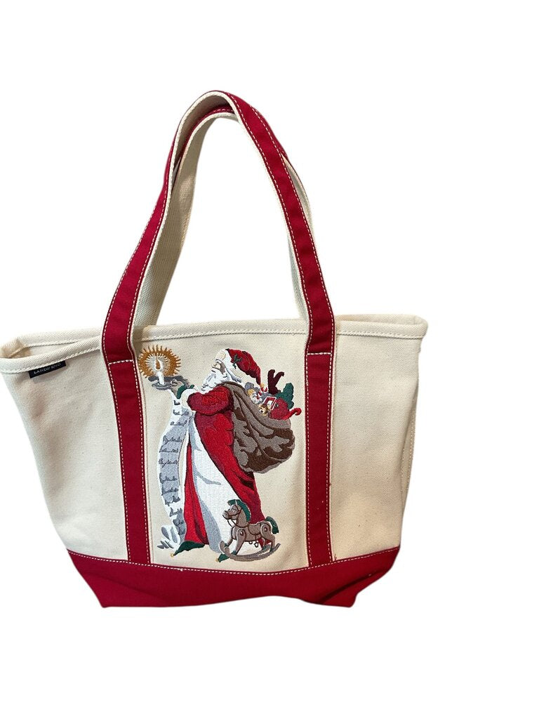 Lands End Red and Cream Santa Tote