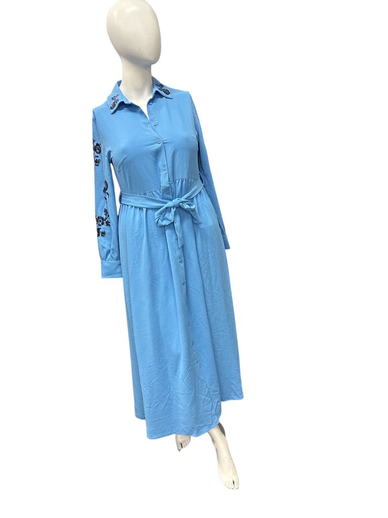 DSDS blue sequins button dress