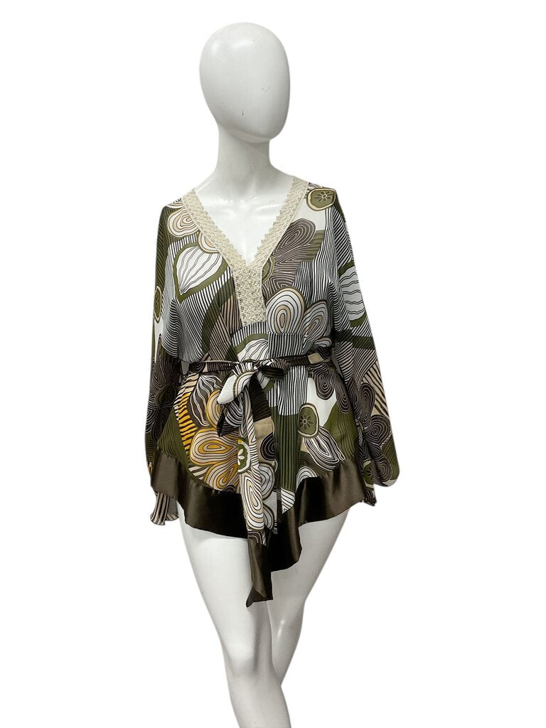Dimiri (XL) Green and Tan Sheer Blouse