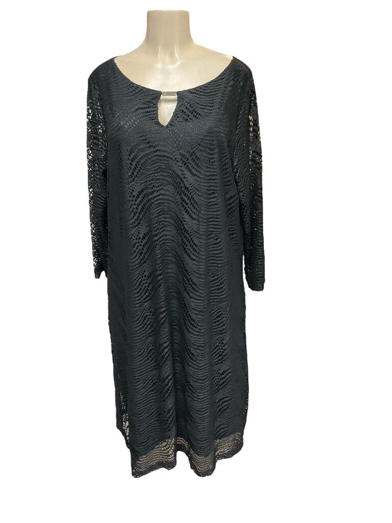 Lavanya (3x) Black Sheer Overlay Midi Dress