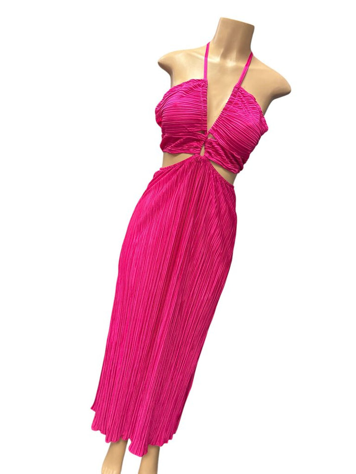 MOW(M) pink crimped cut out halter dress
