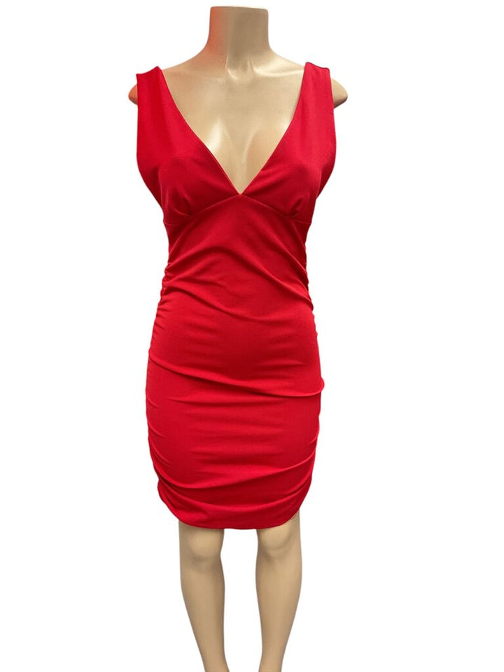 Cest Moi red cinched mini dress