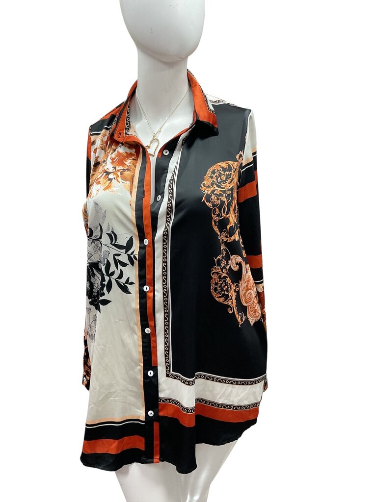 Fashion nova orange and black satin blouse