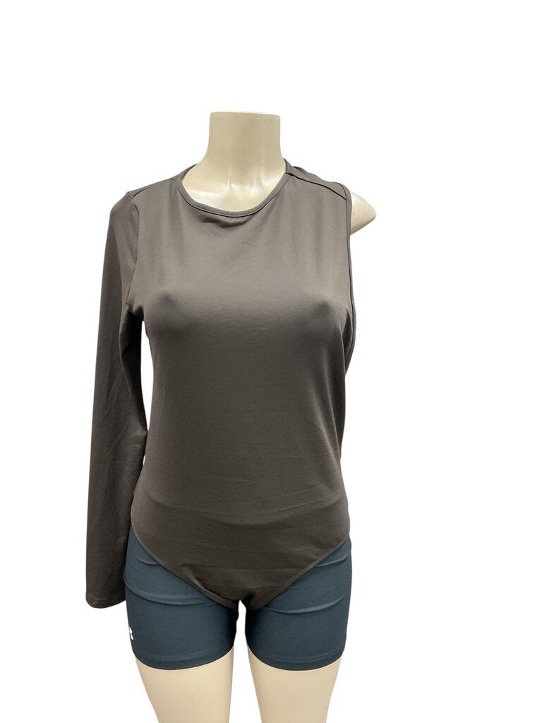 Brown (Med) One Shoulder Open Bodysuit