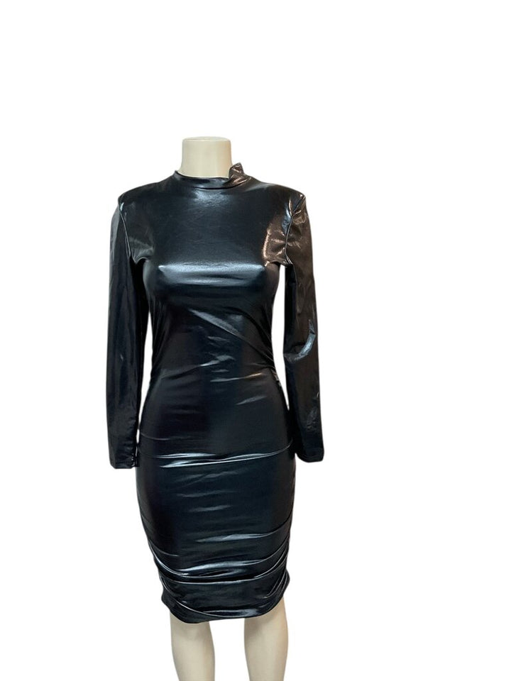 Black Faux (SMALL) Leather Bodycon Dress