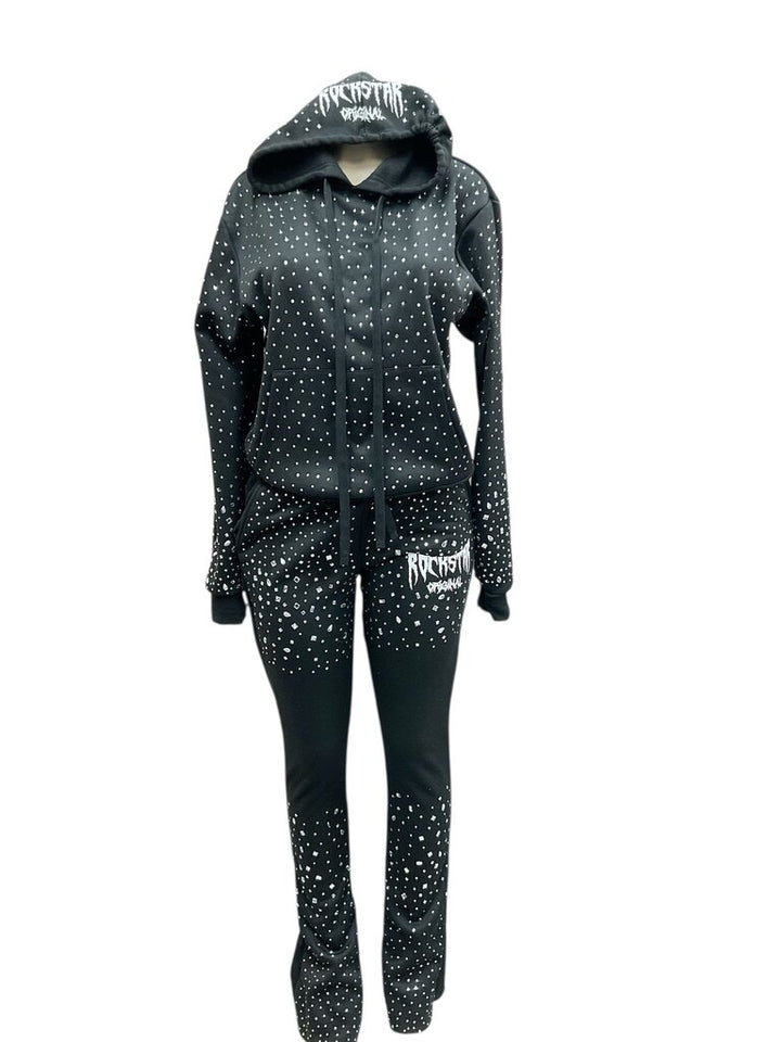 Rockstar Original (Med) Black Studded Two Piece Sweatsuit
