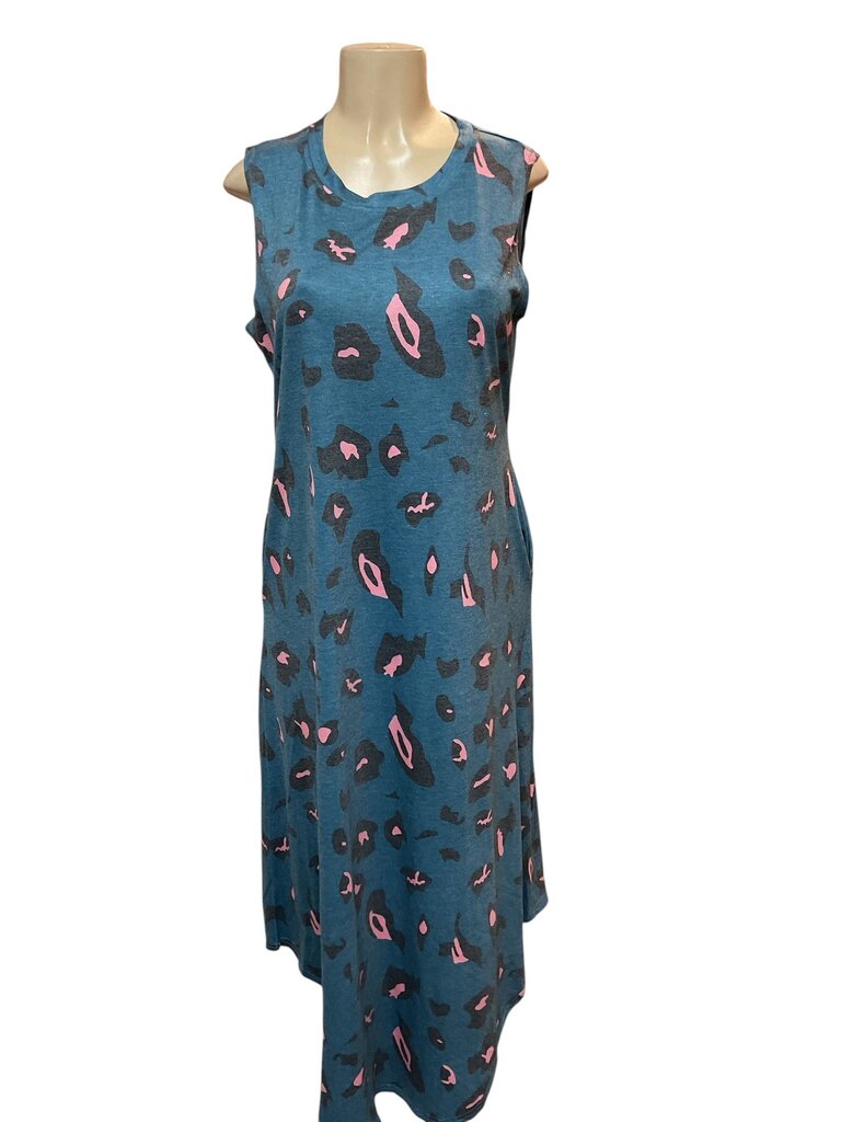 Blue (Large) Pink Sleeveless Long Dress
