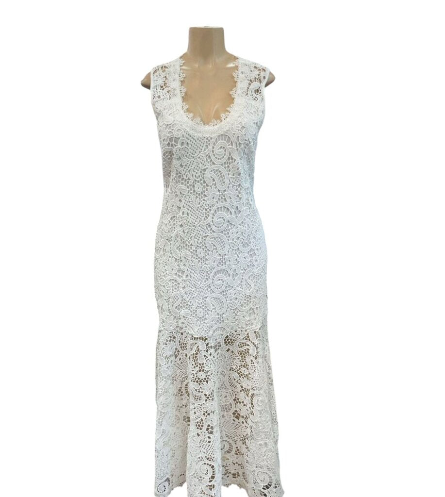 Venus (10) White Lace Sleeveless Long Dress