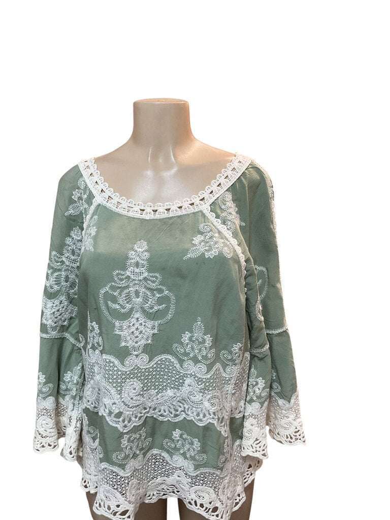 Democracy (Med) Green and White Blouse