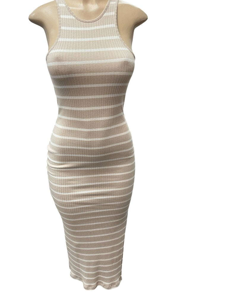 French Connection (Small) Tan/White Fitted Sleeveless Dress