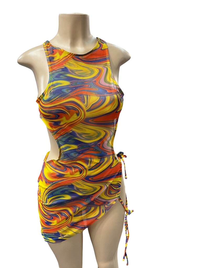 MOW (Small) Yellow/Purple Cut Out Slim Dress