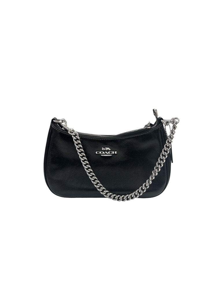 Coach Black Teri Shoulder Bag in Crinkle Patent Leather w/Silver Hardware