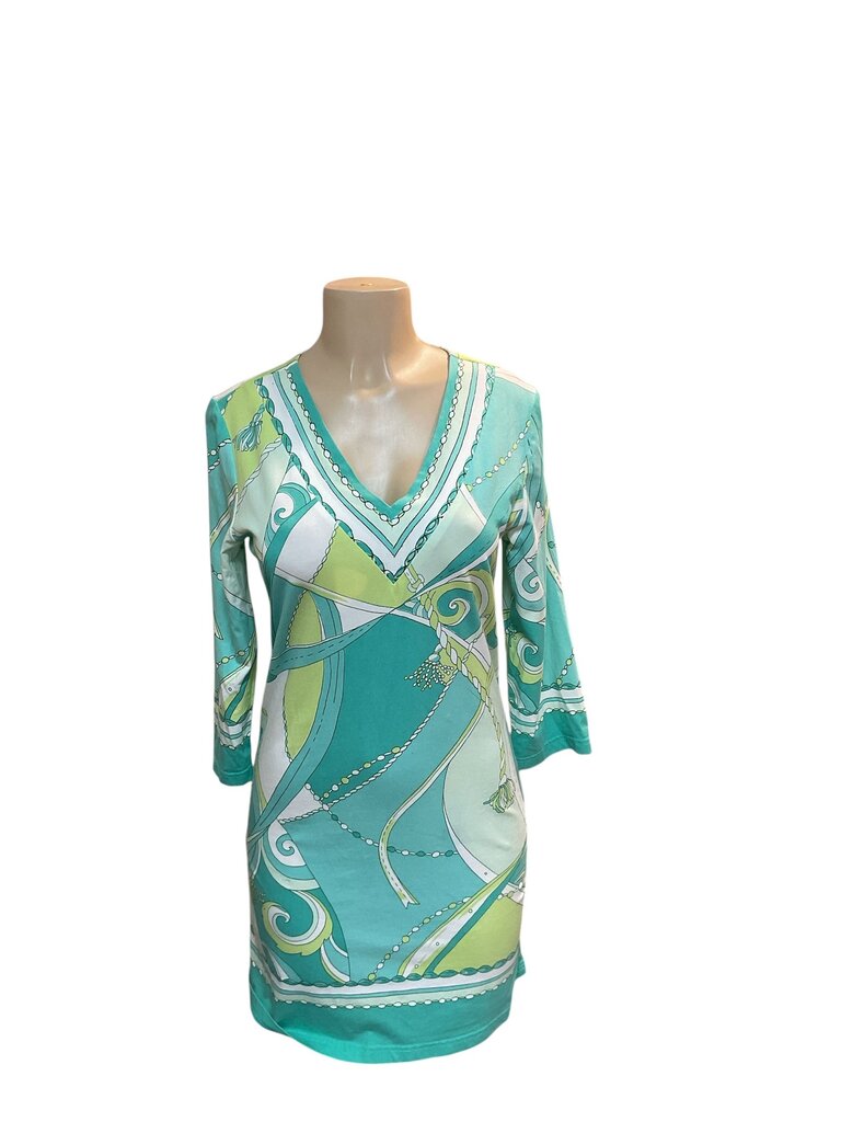 Barbara Gewit (Large) Green and White Cotton Dress