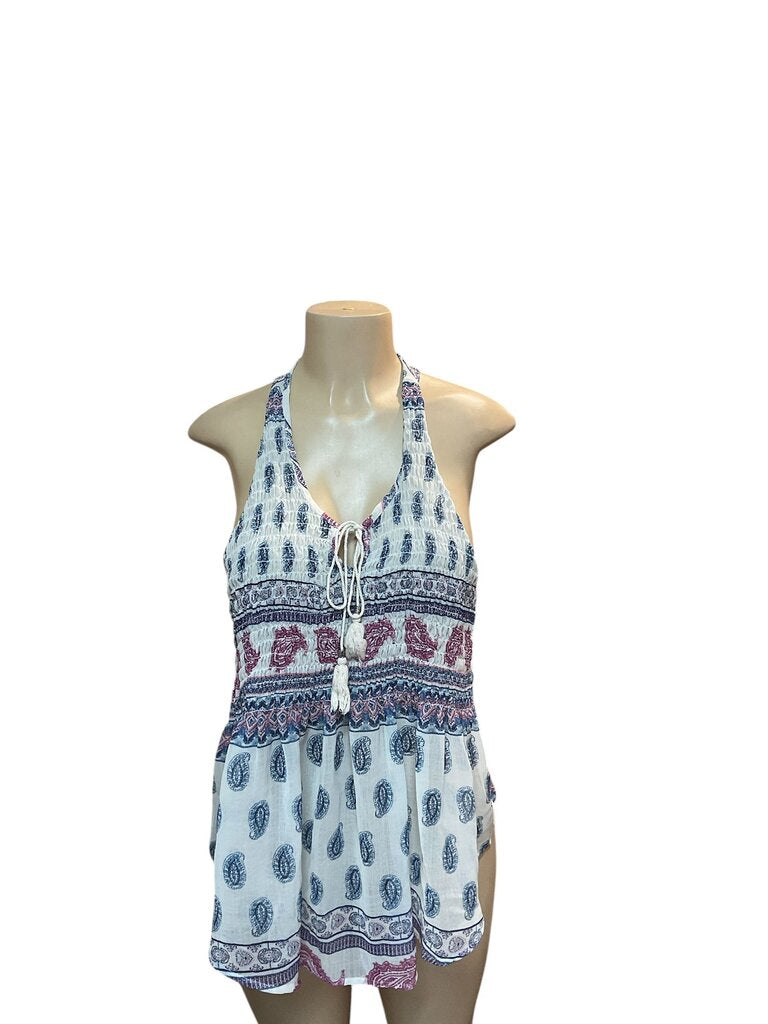 No Boundaries (XXL) White/Blue and Pink Sleeveless Blouse