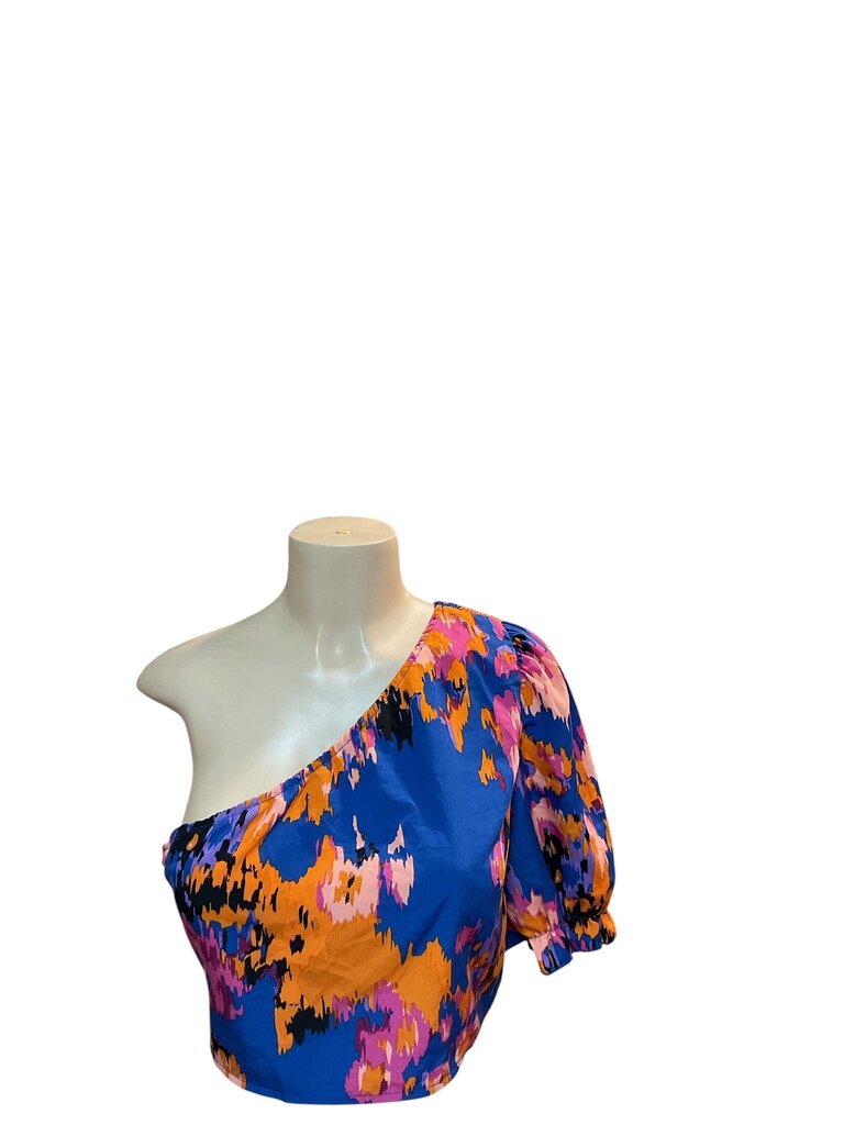 Orange, Blue. and Pink (XL) Cropped One Shoulder Blouse