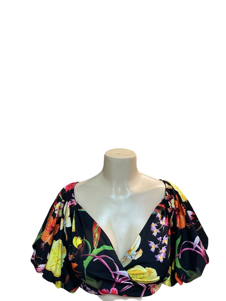 Black (Large) Floral Cropped Blouse