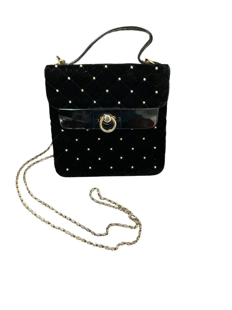 Black Plush Crossbody w/Gold Ring Bell and Studs