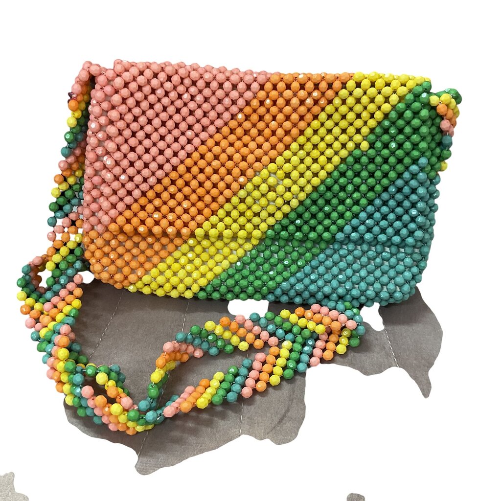 Issac Mizrahi Yellow/Green/Pink Beaded Shoulder/Crossbody Bag
