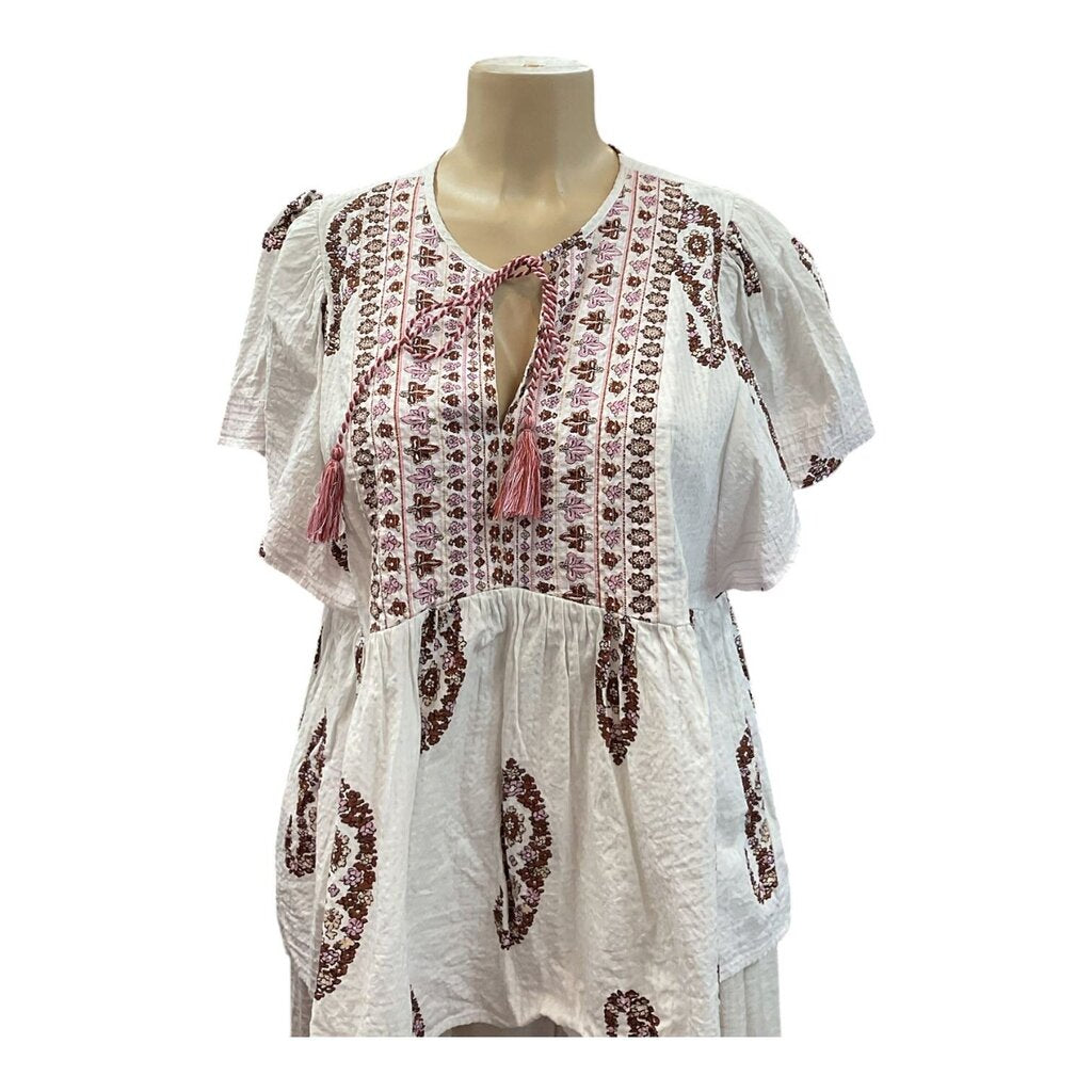 Knox Rose (XL) White Paisley Blouse w/String